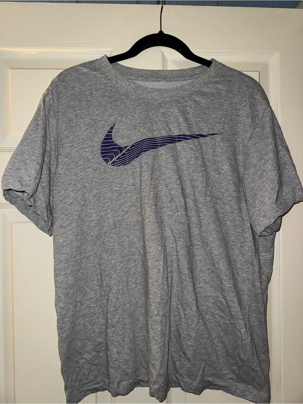 Nike Gray Short Sleeve Tee with Purple Swoosh